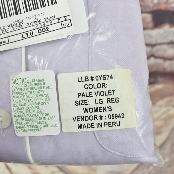 Vintage NOS LL Bean Large Pale Violet Pajama Set Cotton - Picture 4 of 10